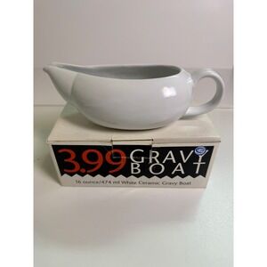Linens-N-Things White Ceramic Gravy Boat 16oz Sauce Server Dishwasher Safe